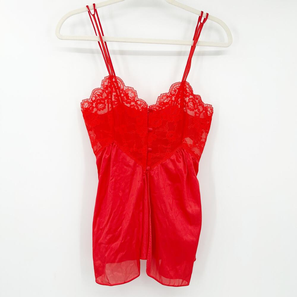 Kayser Lingerie VTG‎ Y2K Romantic Coquette Lace Cami Baby Doll Top Size S Red